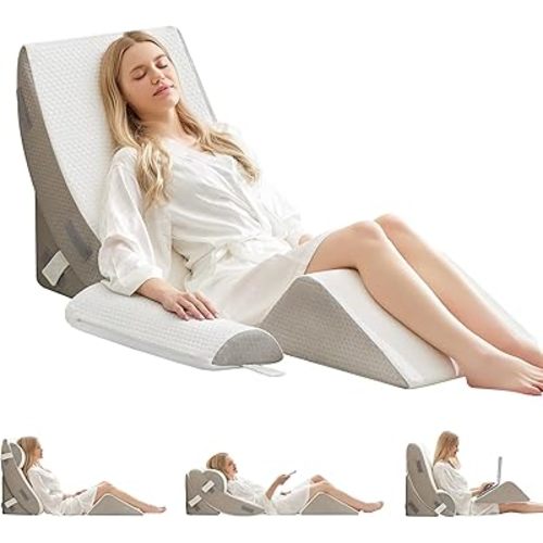 BDEUS 4-PCS Orthopedic Bed Wedge Pillow Set for Post-Surgery Recovery & Pain Relief - Adjustable Foam Support Pillows for Back, Leg, Neck & Shoulder Pain. Triangle Body Wedges for Sleeping, Sitting Up
