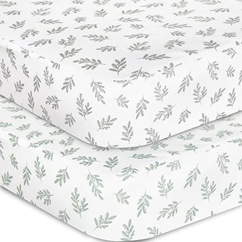 Crib Sheets Fitted for Boys and Girls, 2 Pack Crib Sheet Fits for Standard Crib Mattress, Neutral Toddler Bed Sheets, Lovely Print, 52”X 28”