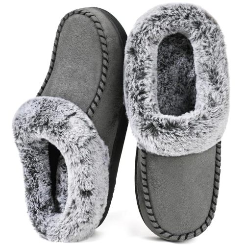ULTRAIDEAS Women's Memory Foam House Slippers with Hard Bottom, Fur Lined House Shoes with Non-Slip Rubber Sole for Indoor & Outdoor