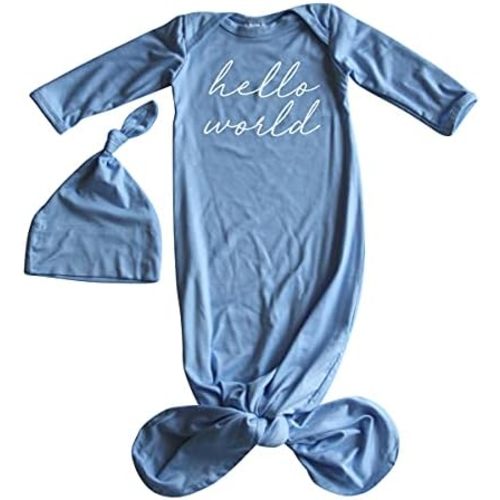 Hello World Script Silky Baby Gown with Hat- for Boys and Girls-Boy, Girl, Gender Neutral
