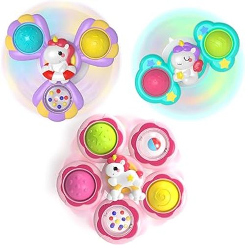 3Pcs Suction Cup Spinner Toys, Pop Suction Cup Rotating Toys for 1 Year Old Girl, Novelty Rotating Tops Toddler Toy Age 1-2, 12 18 Months Girls Birthday Gift for Infant