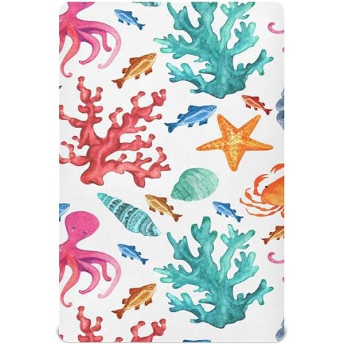 Colorful Ocean Animal Crib Sheets for Boys Girls Pack N Play Sheet Soft Breathable Mini Crib Sheets 39" x 27"
