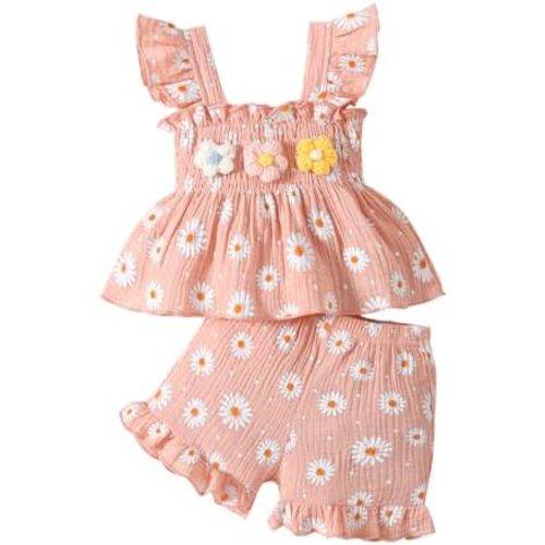 Newborn Baby Girls Summer Shorts Clothes Sleeveless Daisy Print Bow Cami Tops PP Front Bowknot Outfits Set