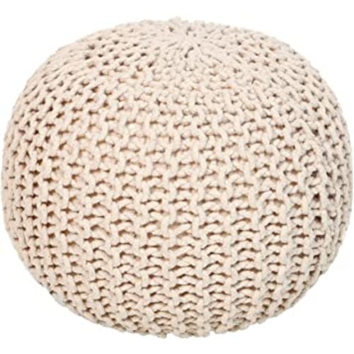 REDEARTH Round Pouf Ottoman - Cable Knitted Boho Poof - Home Décor Cord Pouffe Handmade Circular Footrest for Living Room - Bedroom - Kids Bedroom - 100% Cotton Pouf (18" x 18" x 14") - Ivory