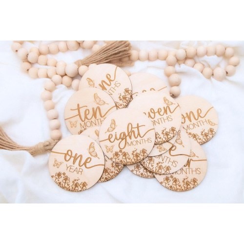 Summer Wildflowers Monthly Milestone Discs | Boho Baby Photos Prop | Rattan Milestone Marker | Unique Baby Gift | Milestone Cards | Baby's