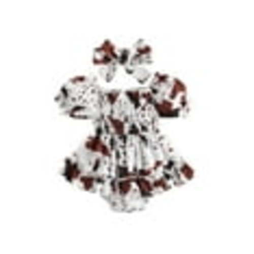 Suealasg Baby Girl Western Outfit Short Sleeve Off-shoulder Spots Printed Dress with Headband Birthday Photoshoot Dress Summer Clothes for Toddler