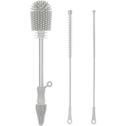 haakaa Silicone Cleaning Brush Kit-Baby Bottle Brush Scrubber for Breast Pump,Nipple,Breastmilk Storage Bag,Reusable Straws,Sippy Cup Soft Food Grade Silicone Bristle - Portable