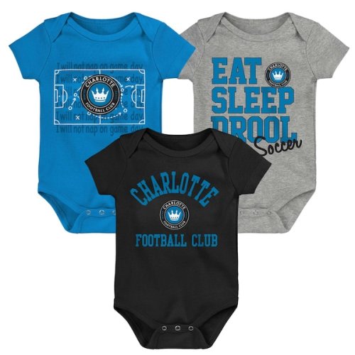 Newborn & Infant Charlotte FC Blue/Black/Gray 3-Pack Bodysuit Set