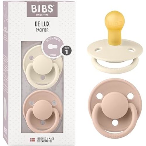 BIBS Pacifiers - De Lux Collection | BPA-Free Baby Pacifier | Made in Denmark | Set of 2 Ivory/Blush Color Premium Soothers | Size 0-6 Months