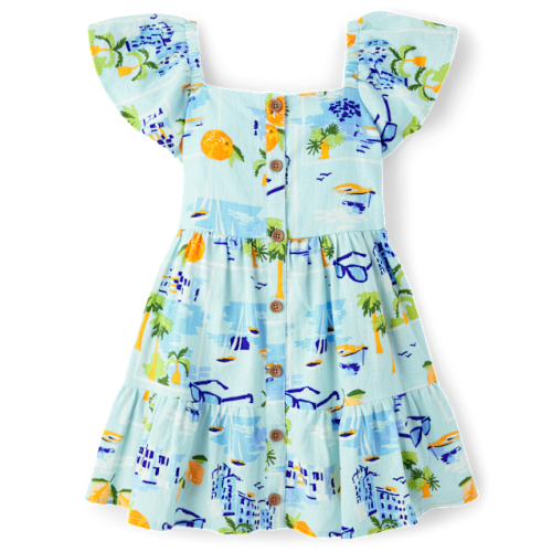 Girls Travel Linen-Blend Tiered Dress - Swim - Blue