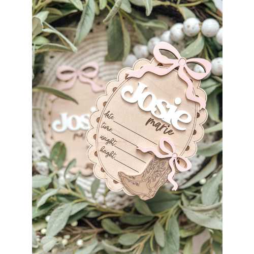 Baby Birth Stats Board, Cowgirl, Boots and Bows, Announcement, New Baby, Name Sign, Photo Prop, Western, Baby Girl, Hospital, Bows