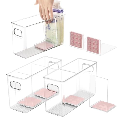 Ugotfeels Breastmilk Storage Container with L Shaped Dividers to Flatten Standing Breast Milk Bags in Organizer Bins Save Refrigerator Space | 2 Containers with 4 Removable Separator Boards - Pink