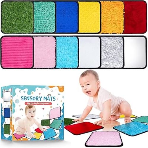 Niceuare 12 Set Labeled Sensory Mats, Textured Sensory Toys Montessori Toys Wall Hanging for Autistic Children Kids Toddler Fidgeting Activity