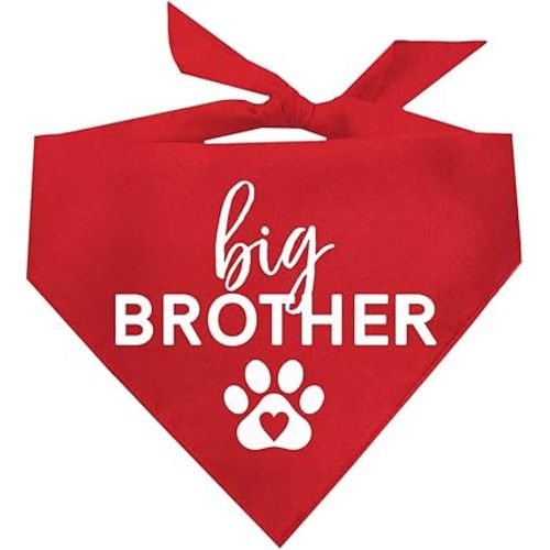 Big Brother with Heart Paw Baby Announcement Dog Bandana (Red, OS 87)