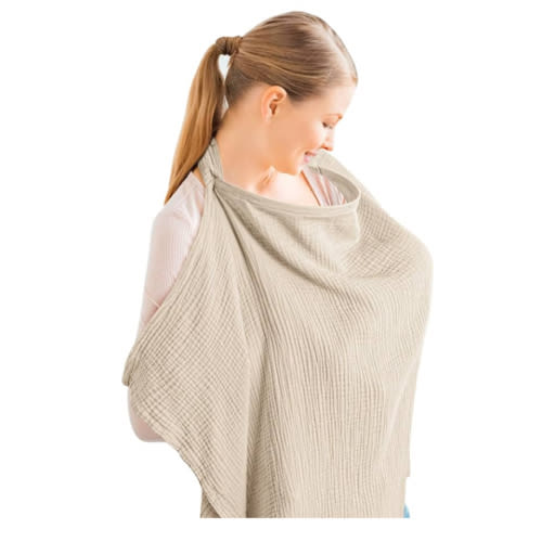 Konssy Muslin Nursing Cover for Baby Breastfeeding, Breathable 100% Cotton Breastfeeding Cover with Rigid Hoop for Mother Nursing Apron, Multi-use Carseat Canopy (Summer Wheat)