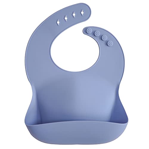 mushie Silicone Baby Bib | Adjustable Fit Waterproof Bibs (Powder Blue)