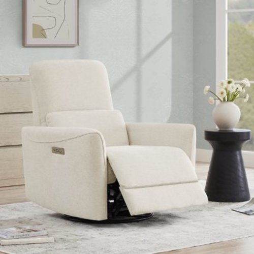 CHITA Power Recliner Swivel Glider Rocker Nursery Chair with USB for Living Room, Fabric in Linen