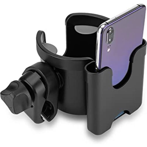 Suranew Universal Stroller Cup Holder, Adjustable Drink Holder with Phone Holder for Baby Stroller, Wheelchair, Walker, Bike, Scooter, Gifts for Family Member.