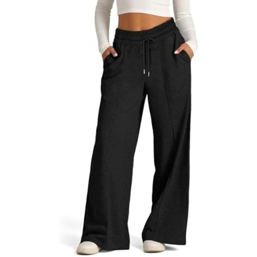 Wide Leg Sweatpants Women Drawstring High Waisted Joggers Casual Y2k Trouser Sweat Palazzo Pants with Pockets