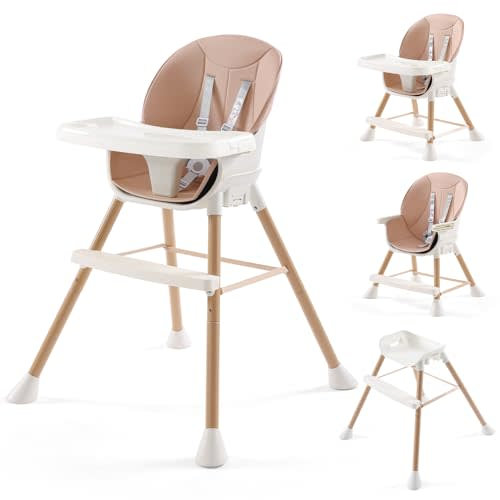 6-in-1 Convertible High Chair for Babies and Toddlers, Baby Feeding Chair with Adjustable Legs & Double Dishwasher Safe Tray, Infants Eating Chair with Footrest&Safety Harness for Boys Girls, Pink