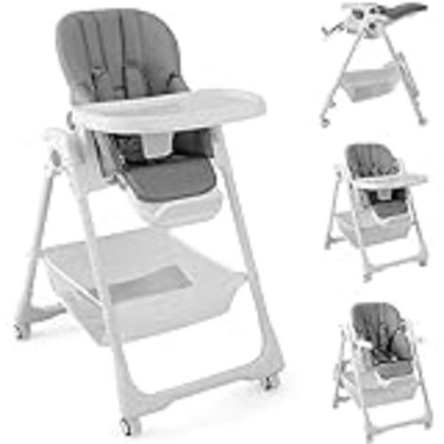 Amazon.com : BABY JOY High Chair for Babies & Toddlers, Foldable Highchair with Adjustable Backrest, Footrest and Height, Removable Tray, Detachable Seat Cushion, 4 Lockable Wheels (Gray) : Baby