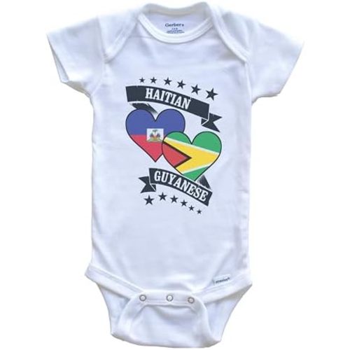 Really Awesome Shirts Haitian Guyanese Heart Flags Haiti Guyana Baby Bodysuit