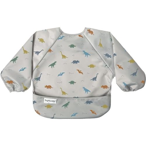 Tiny Twinkle Mess Proof Baby Bib, Full Sleeve Bib Outfit, Waterproof Bib for Toddlers, Machine Washable, Tug Proof Closure - Small 6-24 Months - Dinosaur