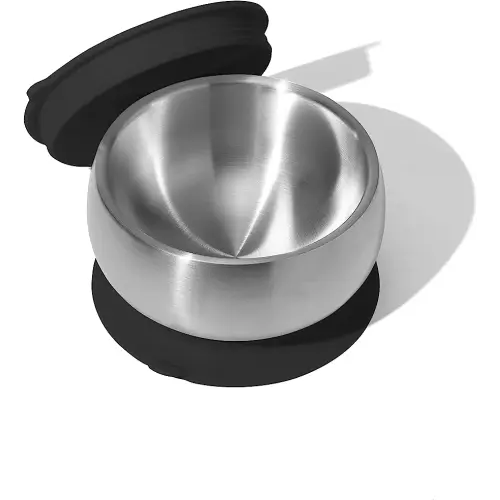 Avanchy Baby Bowls with Suction and Storage Lids Set. Stainless Steel, BLACK