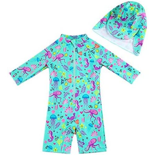 upandfast Baby/Toddler Swimsuit UPF 50+ Sun Protection One Piece Zipper Bathing Suit with Sun Hat Infant Beach Swimwear