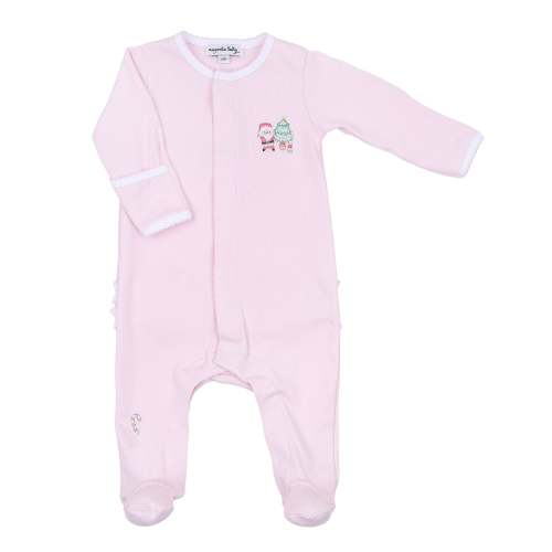 Sweet Little Christmas Embroidered Ruffle Footie- Pink