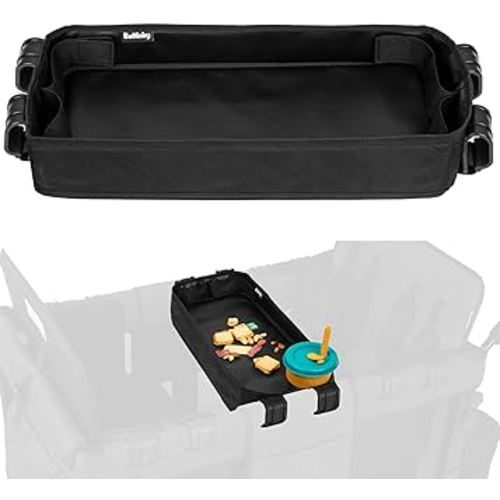 Double Sided Stroller Tray Fits for Wonderfold Wagon- Kids Snacks & Activities - Faux Leather Sides for Eating - 4 Cup Holders-W4 accessories, Easy to Use and Clean, Play On the Go (W4 Series)