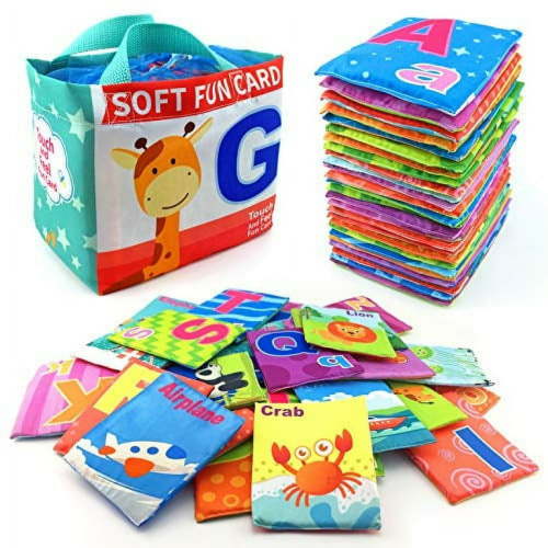 26 Pieces Soft Alphabet Cards with Cloth Storage Bag for Babies Infants Toddlers and Kids ABCs Learning Flash Cards Best Early Educational Toys for 0 1 2 3 Years Old Boys and Girls