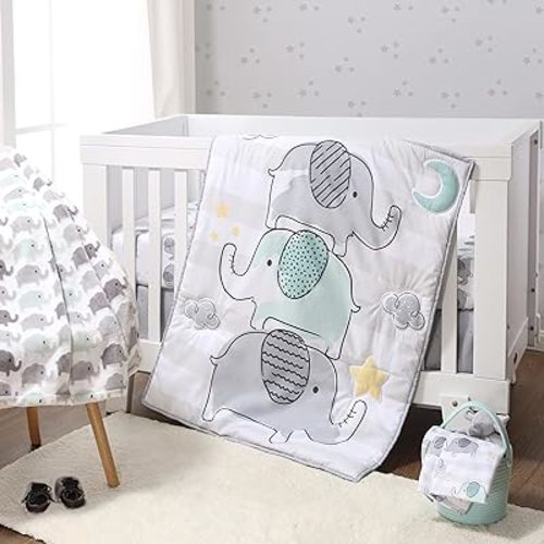 The Peanutshell Elephant Crib Bedding Set for Boys or Girls, 5 Pieces