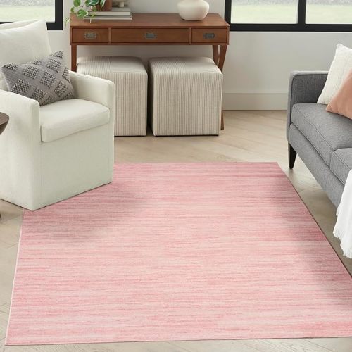 Nourison Washable Essentials Modern Pink 5'3" x 7'3" Area Rug, Non Shedding, Bed Room, Living Room, Dining Room, Kitchen (5x7)