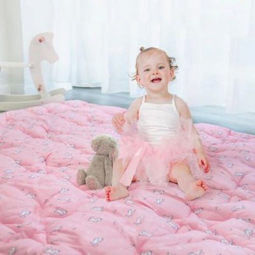 Biloban- Spring Spirit Baby Play Mat | Playpen Mat - Thicker Puff Tummy Time Activity Mat For Infant & Toddler Pink Horse 72*59