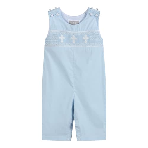 Lil cactus Baby Boys Light Blue Crosses Smocked Overalls