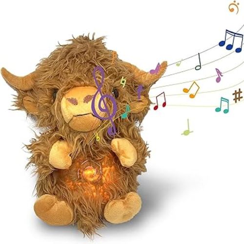 Breathing Stuffed Animal with Light, Toy with Breathing Action and Music Soothing Baby to Sleep, Christmas Stuffed Animals, Highland Cow Stuffed Animal, Cute Sheep Stuffed Animal (A)