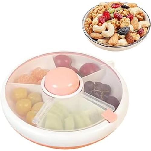 Snack Rotating Container - Rotating Snack Box With Lid | Multifunctional Fruit Spinner Organizer, Snack Spinner Rotating Storage, Reusable Dustproof 5 Compartment Dispenser for Kids Lunch Snacks