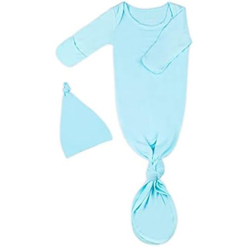 Newborn Baby Knotted Gown, Super Soft Silky Infant Long Sleeve Sleeper for Baby Girl and Boy Sleeping Bag with Hat