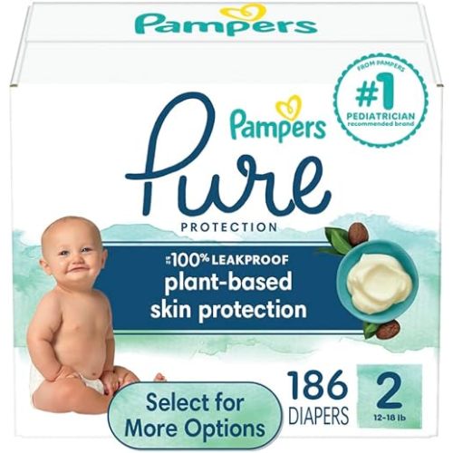 Pampers Pure Baby Diapers, Size 2 (12-18 lbs), 186