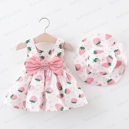 Baby Strawberry Dots Dress with Hat