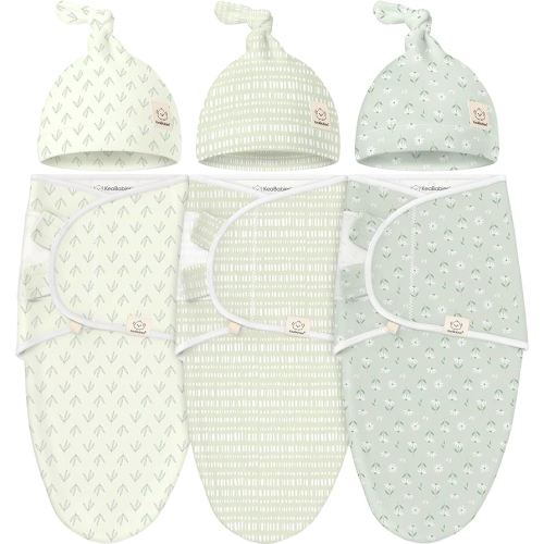 KeaBabies 3-Pack Swaddles for Newborn Baby Girls, Boys with Hats - Organic Soft Baby Sleep Sacks, Breathable Baby Swaddle 3-6 Months Beanies Set, Premie Infant Sleep Sack 0-3 Months (Leafy)