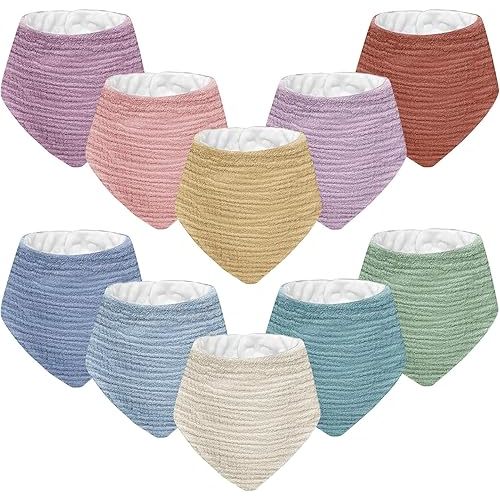 Muslin Baby Bibs for Unisex Boys Girls, 10pack Cotton Drool Bibs, Adjustable Bandana Bibs for Drooling and Teething