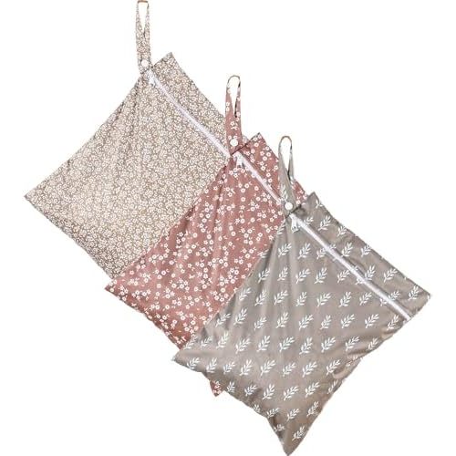 3pcs/set Wet Dry Bags for Baby Cloth Diapers - Waterproof Reusable Washable Travel Bags, Gym Bag, Pool, Daycare Soiled Baby Items Yoga Gym Bag for Swimsuits & Wet Clothes (Flower)