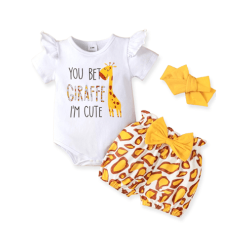 PatPat Baby Girl Romper and Shorts with Headband Outfits Set, Sizes 3-6 Months