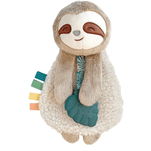 Itzy Ritzy - Itzy Lovey Including Teether - Baby Lovey with Teether, Textured Ribbons & Dangle Arms - Features Crinkle Sound, Sherpa Fabric and Minky Plush (Sloth)