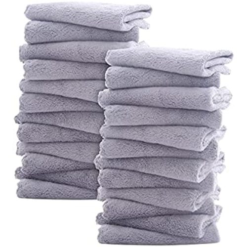 Ultra Soft 24 Pack Baby Washcloths - 10x10 Inches - Coral Fleece Extra Absorbent Wash Clothes for Babies, Infants and Toddlers - Sensitive Skin and Newborn - Ideal Baby