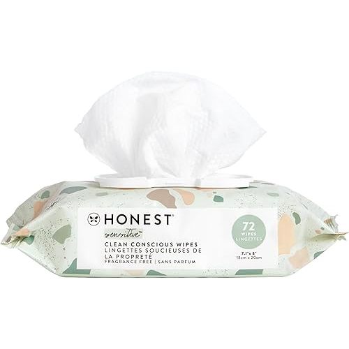 The Honest Company Clean Conscious Unscented Wipes | Over 99% Water, Compostable, Plant-Based, Baby Wipes | Hypoallergenic for Sensitive Skin, EWG Verified | Geo Mood, 72 Count