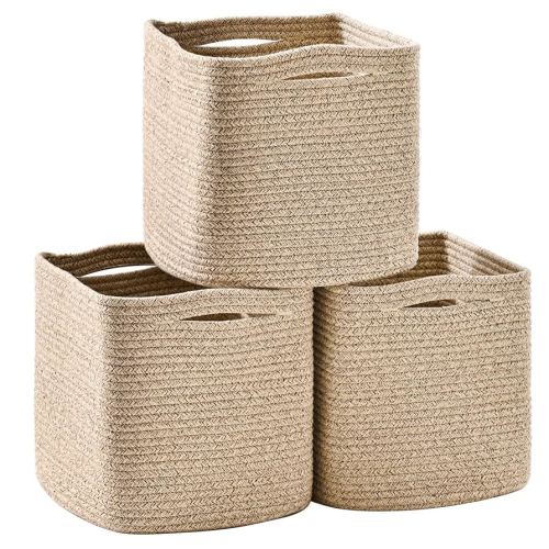 Amazon.com: ICERZCZ 11 Inch Cube Storage Bins, Storage Cube Organizer Bins, Woven Cotton Rope Baskets for Storage, Storage Basket for Organizing Shelves, Square Baskets for Toys Nursery, Brown (Pack of 3) : Home & Kitchen