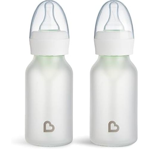 Munchkin Bond Silicone Coated Glass Baby Bottles - Anti-Colic Feeding System with Natural Feel Nipples, 4 Ounce, 2 Pack, White